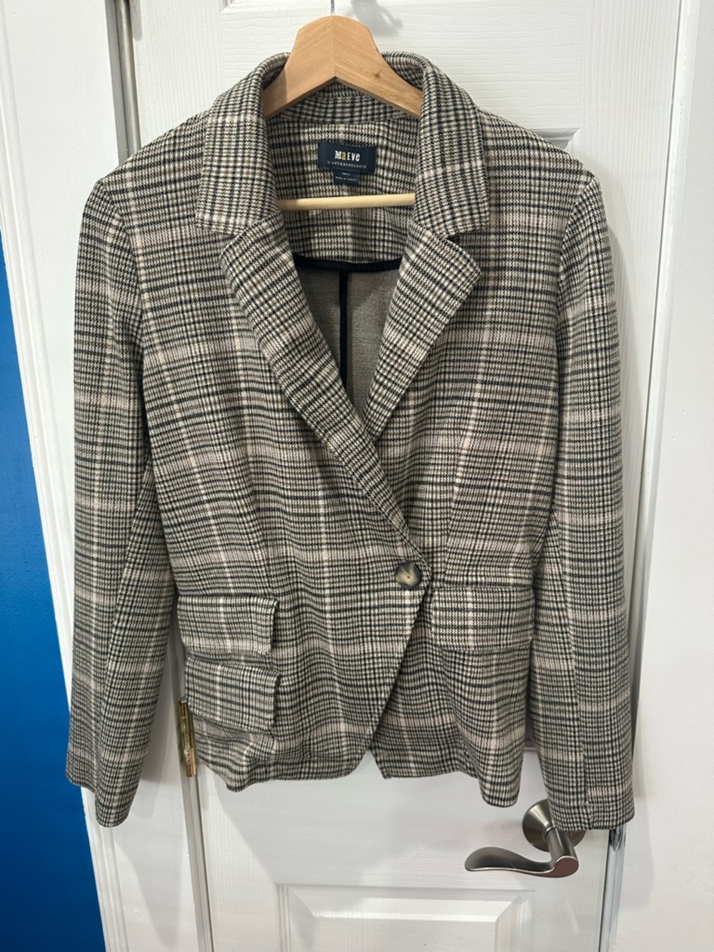 Maeve Anthropologie Blazer Plaid Fitted Tailored Jacket